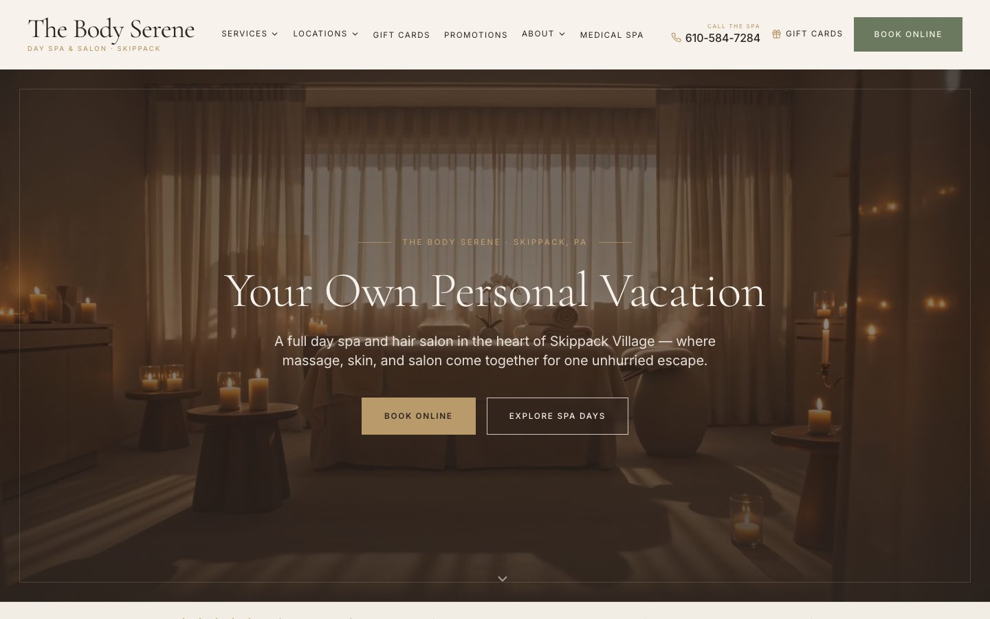 The Body Serene Day Spa & Salon homepage